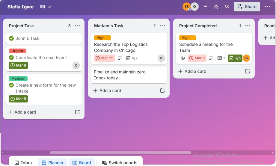 Project Dashboard Trello