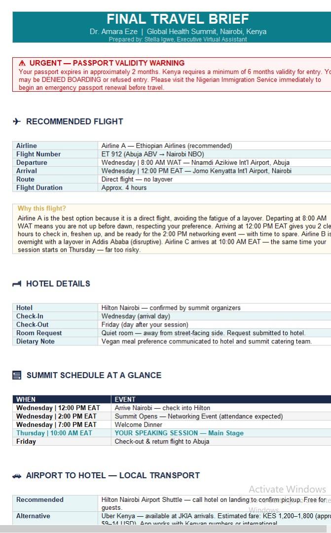 Executive Travel Brief